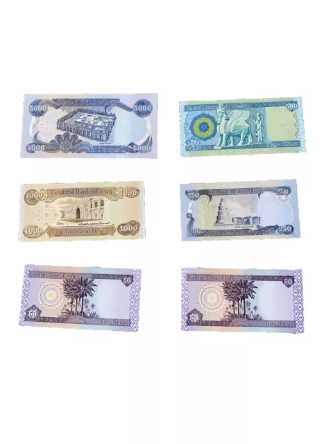 Lot Of Iraq Dinar Banknote (5,000) (1,000) (500) (250) (50) (50)