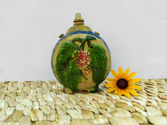 Antique Authentic Very Rare Ceramic Glazed Redware Wine or Water Canteen Flask