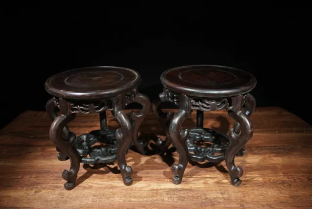 A Pair Chinese Natural Ebony Wood Hand Carved Exquisite Bases 17632