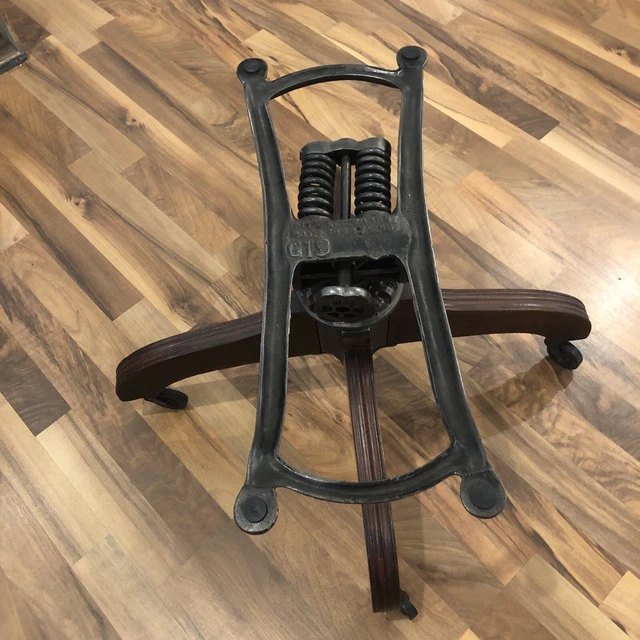 Rolling Rocking Swivel Desk Chair Oak Iron Base Only 1880s