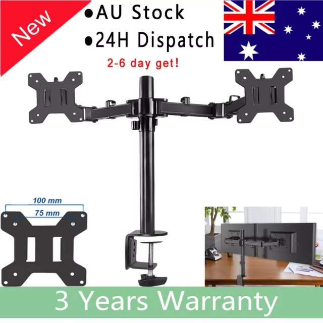 Full Motion Dual VESA Monitor Desk Mount Double Arm Joint Screens upto 30"