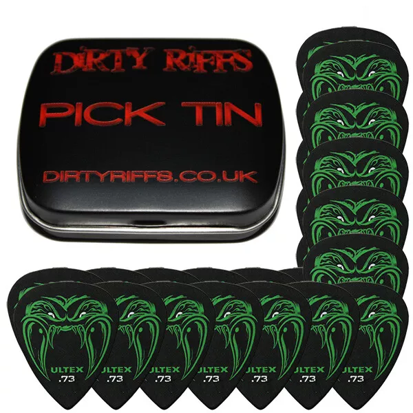 24 x Dunlop Black Fang Guitar Picks / Plectrums - 0.73mm In A Handy Pick Tin