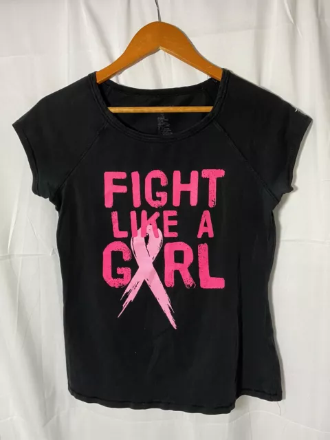 ideology, Fight like a girl breast cancer awareness black t shirt, size medium