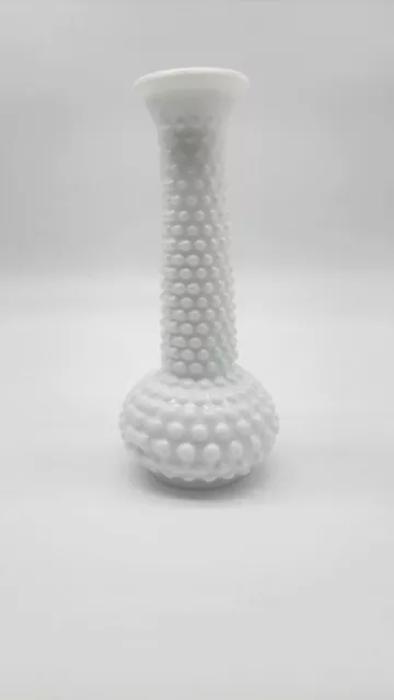 E.O. Brody Co. White Milk Glass Hobnail Bud Vase Vintage 7-¾” Tall