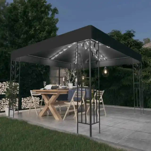 Pavillon mit LED-Lichterkette 3x3 m Anthrazit Partyzelt Gartenzelt Festzelt Gart