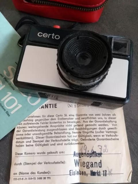 DDR Kamera Foto Apparat Certo SL 110 incl. Tasche,Trageriemen + Gebr.-Anweisung