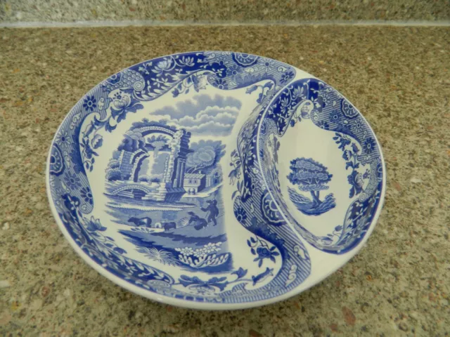 SMALL SPODE 'BLUE ITALIAN' BLUE & WHITE DIVIDED DISH FOR NIBBLES etc - VGC