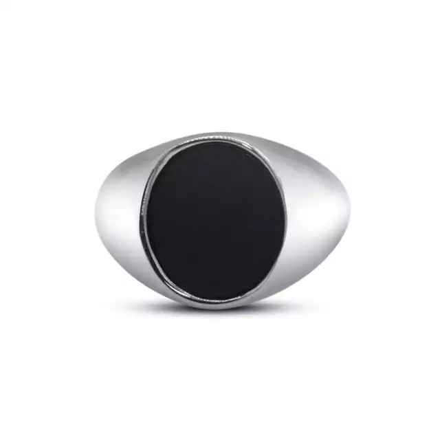 Ring Chevalier Oval Shape With Smooth Black Onyx Stone For Pinky Finger.