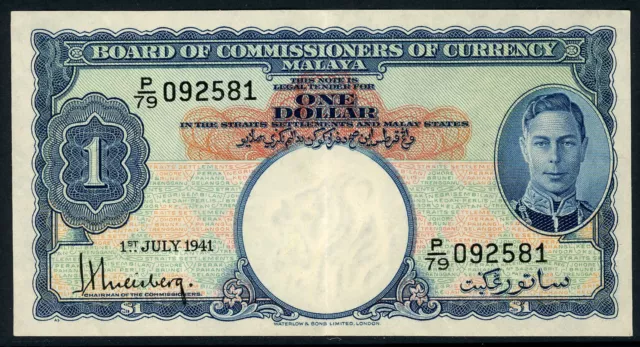 1941 Malaya Straits Settlements $1 One Dollar King George VI  EF P79