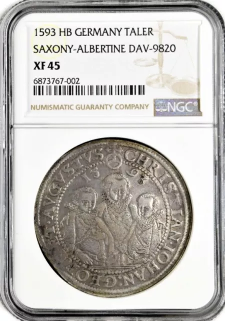 1593 HB German States Saxony Albertine Taler Silver DAV-9820 NGC XF45