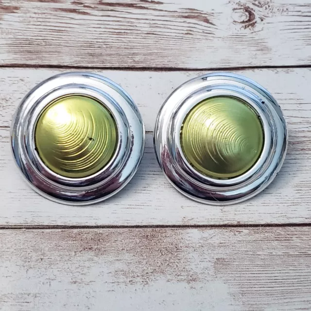 Vintage Clip On Earrings Silver Tone & Light Green Large Statement