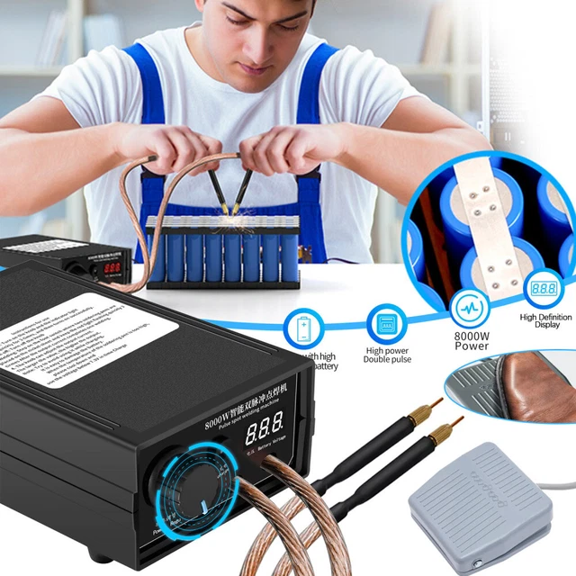 8000W Punktschweißgerät Für Akkus – Mit Fußpedal, LCD-Display, 9-stufiger Leistungsregelung – Für 18650 Li-Ion-Akkus