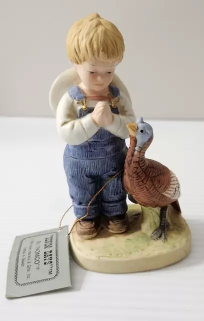 Vtg Homco 1985 Denim Days Collection Praying Boy Turkey Porcelain Figurine