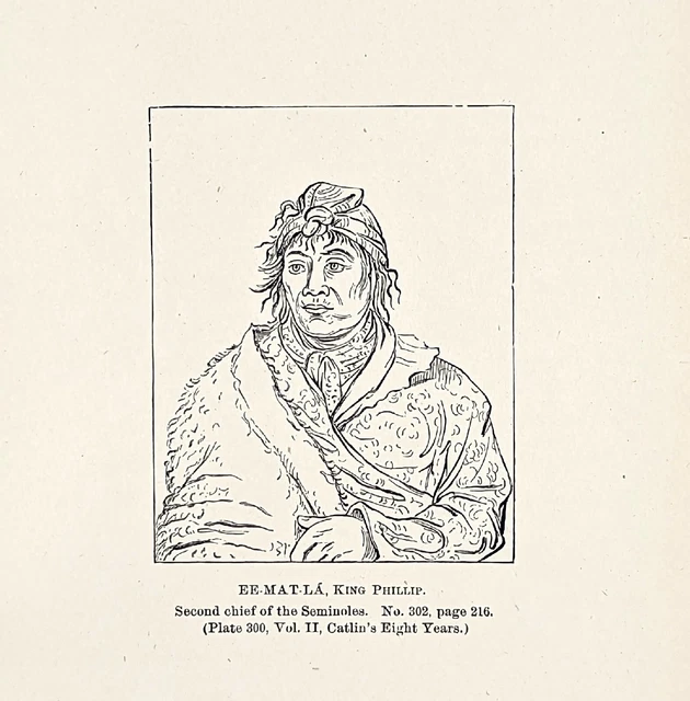1885 Second Seminole Indian Chief Engraving George Catlin Native American