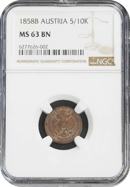 1858-B Austria 5/10 Kreuzer Choice Uncirculated NGC MS63 BN