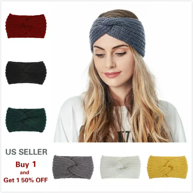 Women Winter Knitted Ear Warmer Headband Turban Crochet Wool Hat Beanie