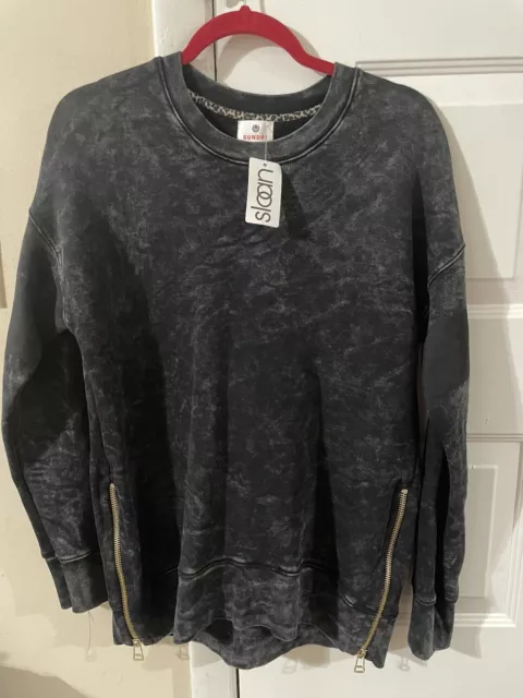 Sundry Black Acid Wash Long Sleeved Crew Neck Sweatshirt With Zippers Size 1 (S)