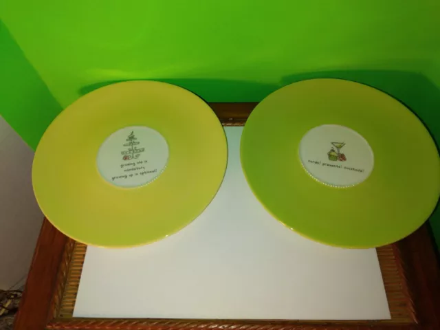 (2) Grasslands Road Birthday Cake Plates 8” Green Yellow “cards! presents!