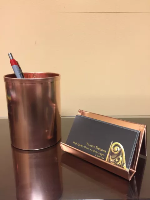 Solid Raw Copper Business Card Holder Pencil Holder Pen Cup Combo Set