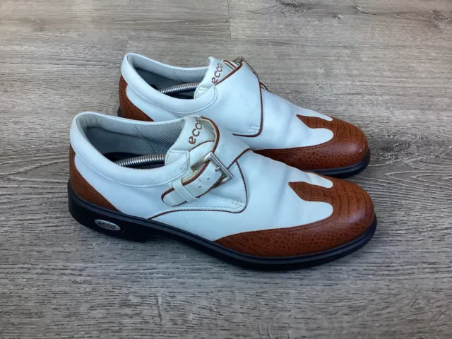 Ecco Golf Shoes Womens 40 Monk Strap Buckle Brown White Leather Soft Spike 9 9.5