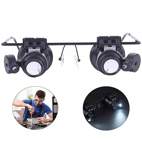 Headband Magnifier Glasses 20X Hands Free Magnifying Glasses LED Lights