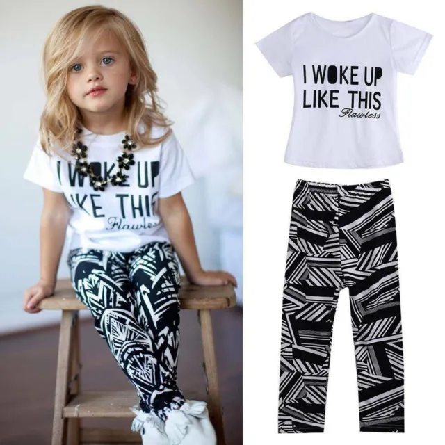 Newborn Baby Kids Girls Outfits Suit Casual Tops Long Pants Toddler Clothes Set