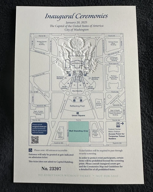 DONALD TRUMP 2025 Official Numbered Inauguration Ticket, NEW 70.65