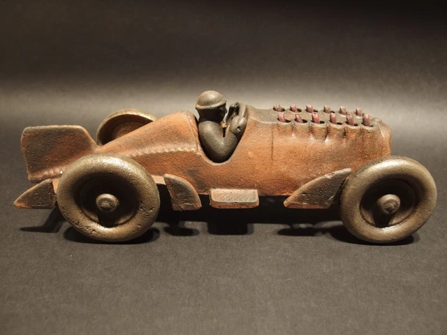 ANTIQUE VINTAGE STYLE Cast Iron Toy Race Car w Moving Pistons "Hubley