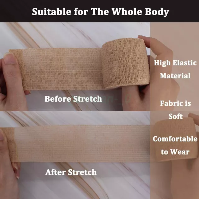 6PCS Self Adherent Wrap Adhesive Bandage Gauze Rolls Elastic First Aid Tape HOT