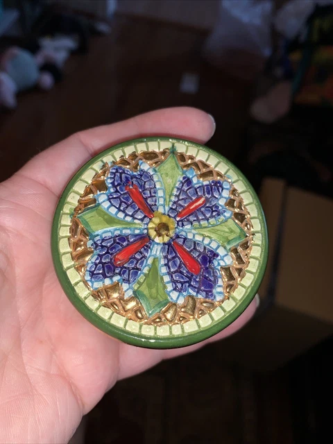 Maioliche, Italy art pottery, Pinturiocchio majolica, gold mosaic trinket box