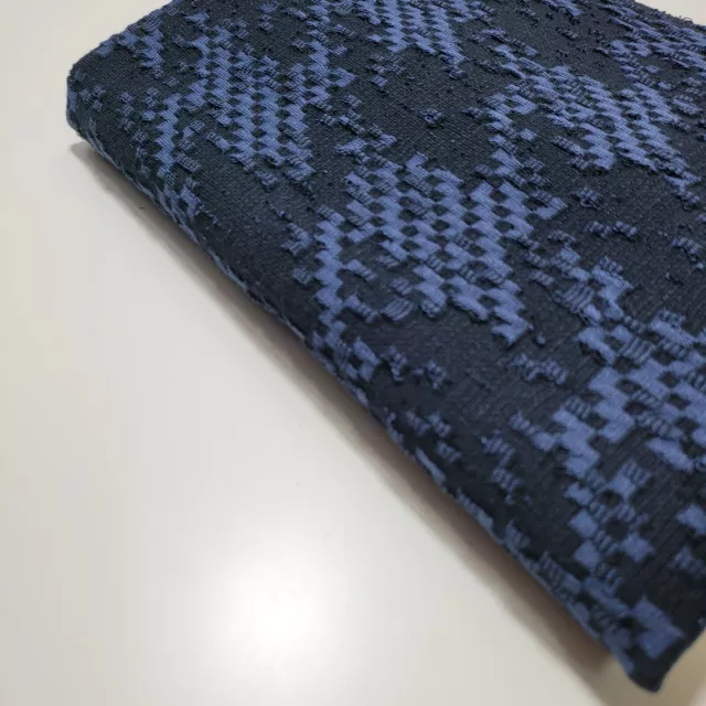 Navy Waffle Viscose Material Aztec Jacquard Stretch Dress Craft Fabric 58" Meter