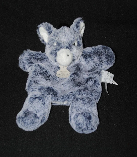 Peluche doudou marionnette âne cheval HISTOIRE D'OURS bleu blanc chiné NEUF