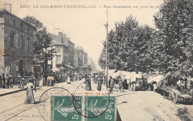 Cpa 42 Le Chambon Feugerolles Rue Gambetta Un Jour De Marche
