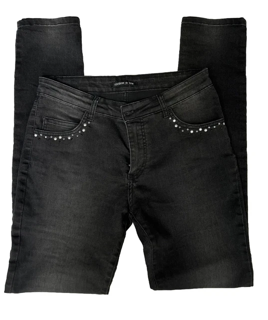 Jean Noir Délavé Taille Haute – Coupe Mom – Taille 34 Femme – Kiabi – Occasion Très Bon état