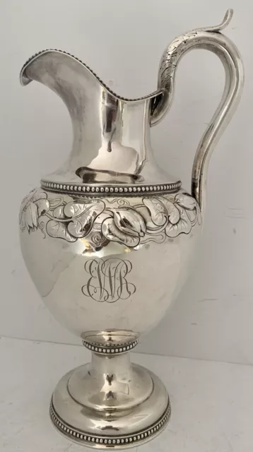 Us Coin Silver Chased Water Lily Water Pitcher A Sanborn Lowell, Ma 1848-1866