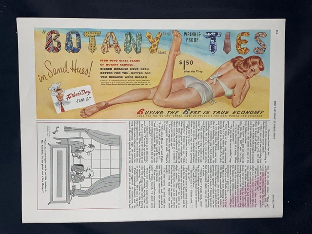 Magazine Ad* - 1949 - BOTANY Ties - girl on beach