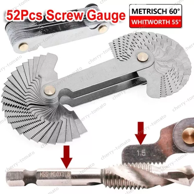 52 Blades Screw Thread Gauge Angle 60° Metric 55° Whitworth-Imperial Tap Pitch