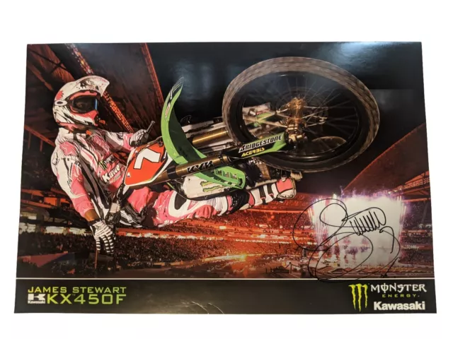 2008 James Stewart #7 Signed KAWASAKI 450F Poster Bubba SX MX Legend Big 18 X 12