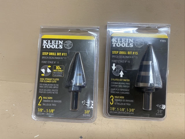 Klein Tools Step Drill Bits 2 Pack #11 And #15 Ktsb11, Ktsb15 Brand New 3