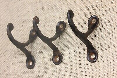 3 Old Single Coat Hooks 2 1/8" School Farmhouse Rustic Cast Iron 1850’s Vintage