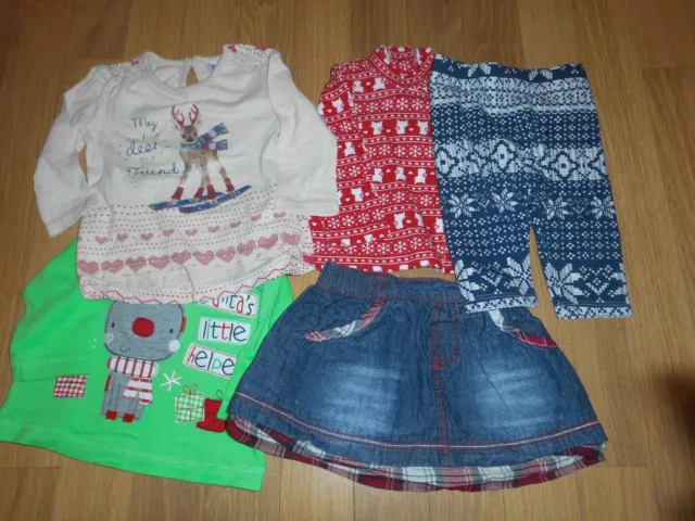Girl's Christmas Bundle - Tops Leggings & Skirt 3-6 Months *Ex Cond*