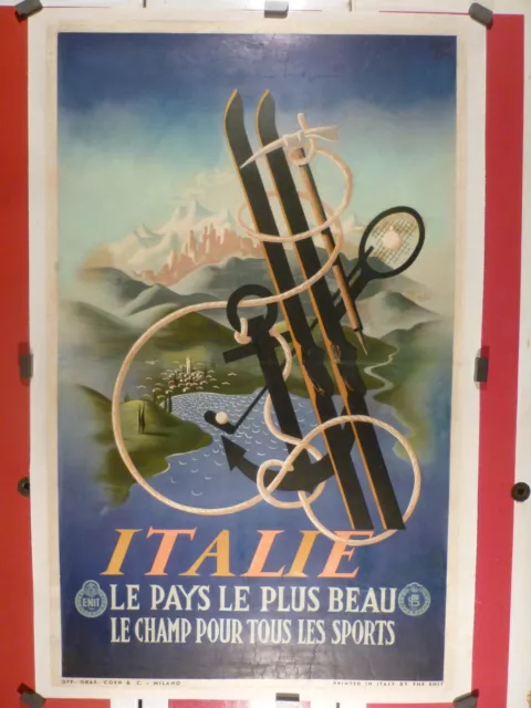 Affiche Ancienne Originale Cassandre Italie montagnes golf sport  1935 entoilée