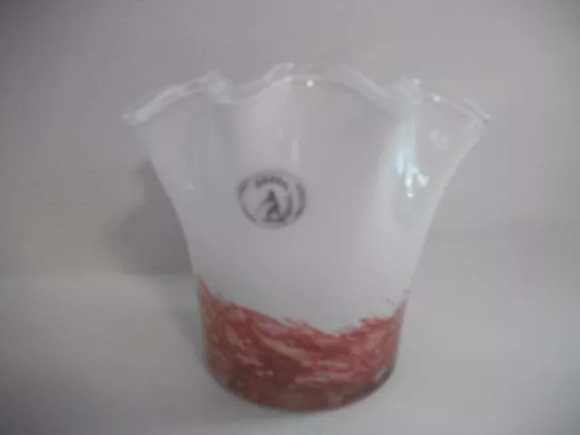 Zorza Art Glass White Pink Small Handkerchief Vase Crystal Edge  New
