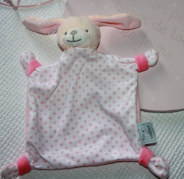 Doudou Mes Petits Cailloux  Lapin Plat  Rose Blanc Pois Neuf