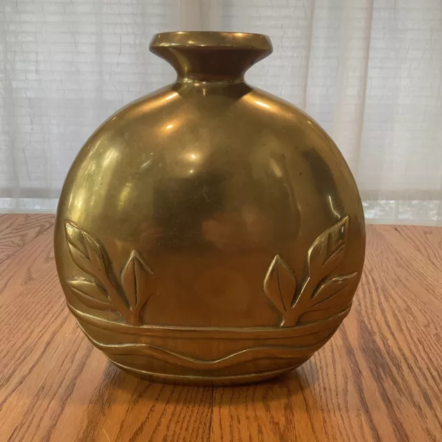 Dolbi Cashier Solid Brass Art Deco Oblong Oval Round 10" Vase Flask Korea