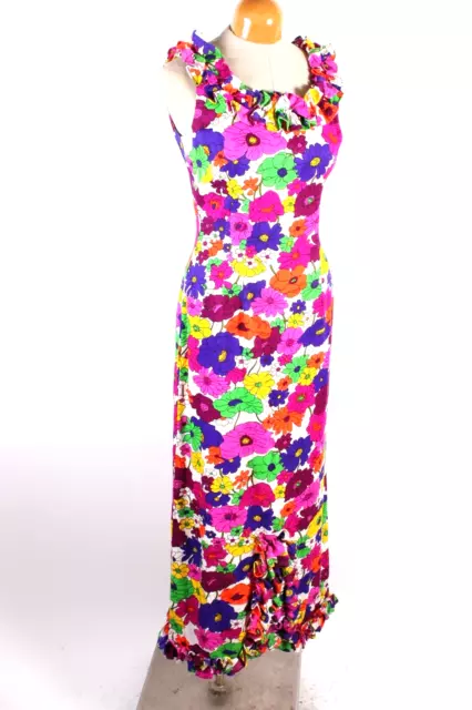 Vintage 70s Cotton Floral Hawaiian Dress Women's Size 12 USA