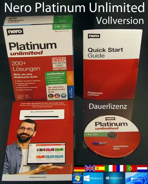 Nero Platinum Unlimited (2023) Vollversion Box + CD 8K Multimedia Suite OVP NEU