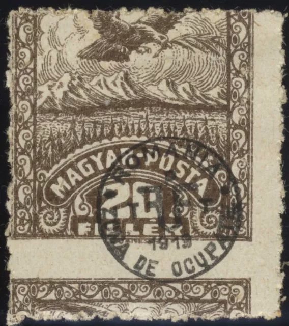 Romania Hungary 1919 OCCUPATION DEBRECEN shifted perforation. SIGNED "BODOR"