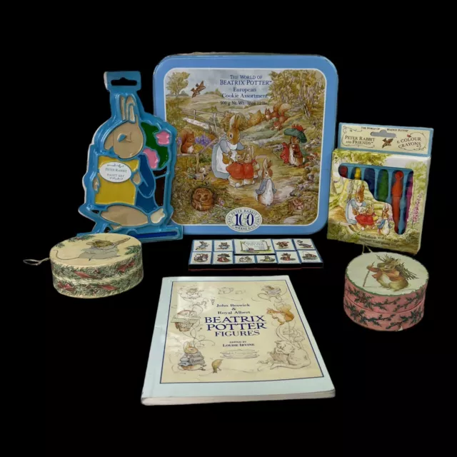 Peter Rabbit And Friends 7-Piece Lot Cookie Tin Rubber Stamps Book Paint Set