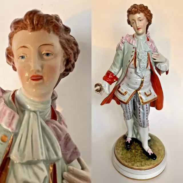 12.5" Antique GERMAN Hand Painted Young Gentleman w Ring Statue Figure Excellent